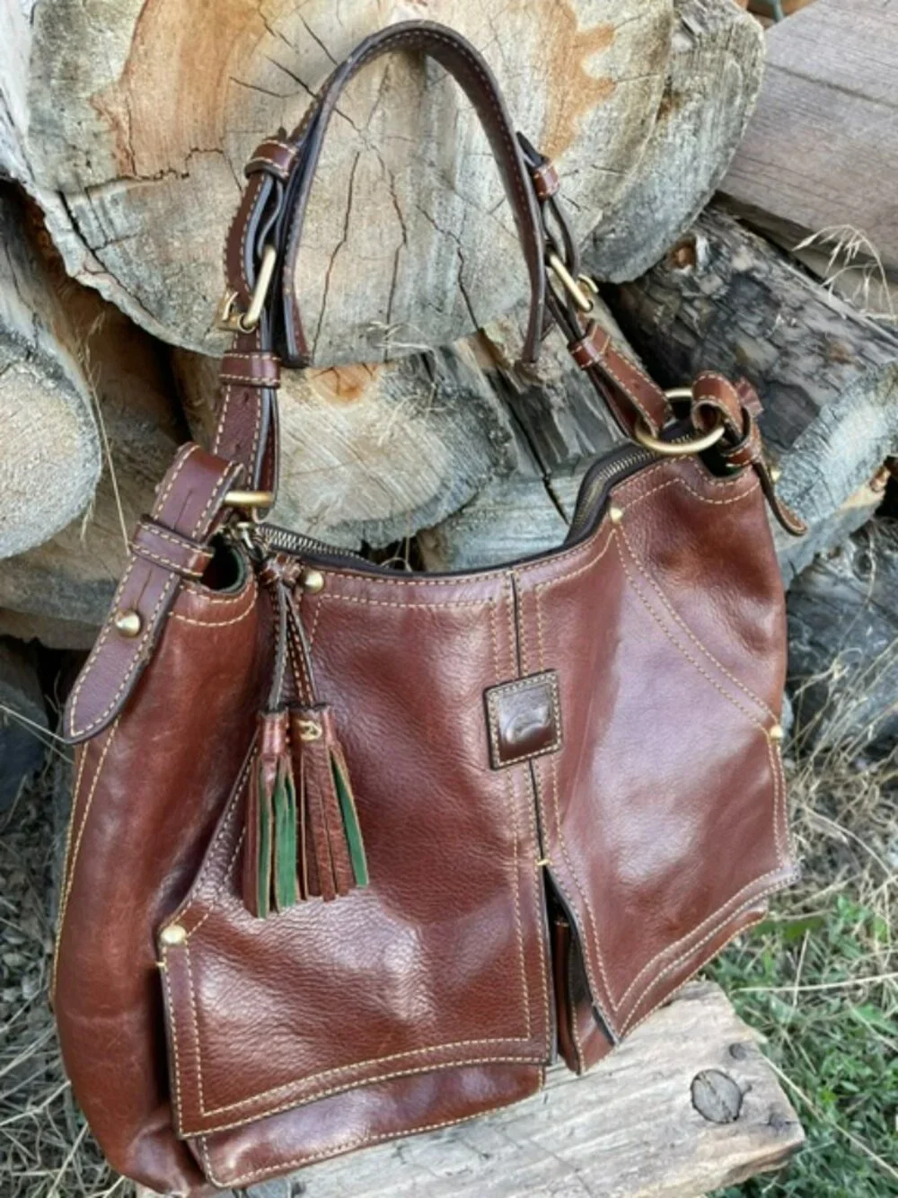 Dooney and Bourke Kingston Hobo Florentine Leather Chestnut
